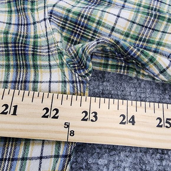 Woolrich Shirt Mens Medium Navy Mini Plaid Woven Short Sleeve Casual Button Up - Picture 6 of 16